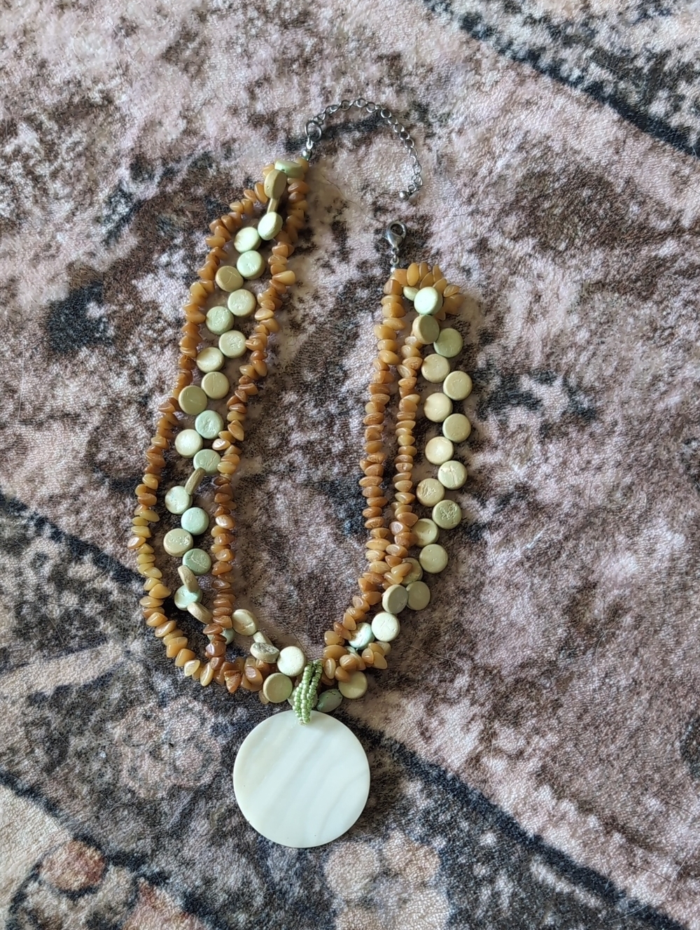 Beaded Brown and Cream Multi-Strand Pendant Necklace